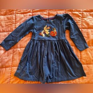 Mini Boden Blue Long Sleeve Dress with Embroidered Fall Animals
